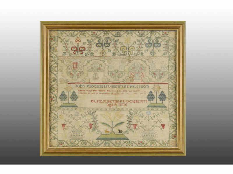 Appraisal: Elizabeth Flockhart Floral Band Sampler Description Circa Silk on wool