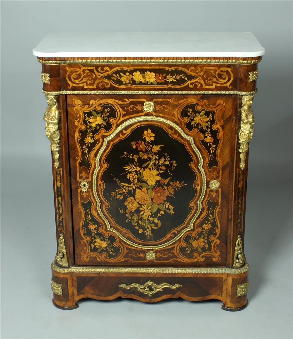 Appraisal: NAPOLEON III ORMOLU MOUNTED PARQUETRY INLAID KINGWOOD CABINET MID- TH