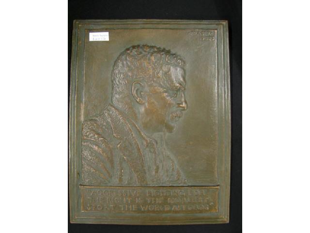 Appraisal: James Earle Fraser Bronzed Plaque Theodore Roosevelt x Fraser a