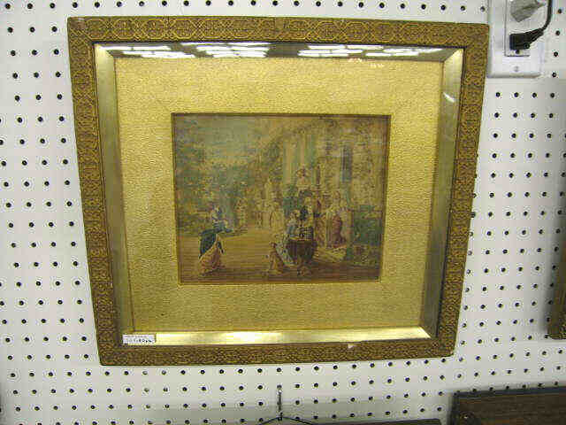 Appraisal: Pair of Victorian Artworks interior garden courting scenes x gilt