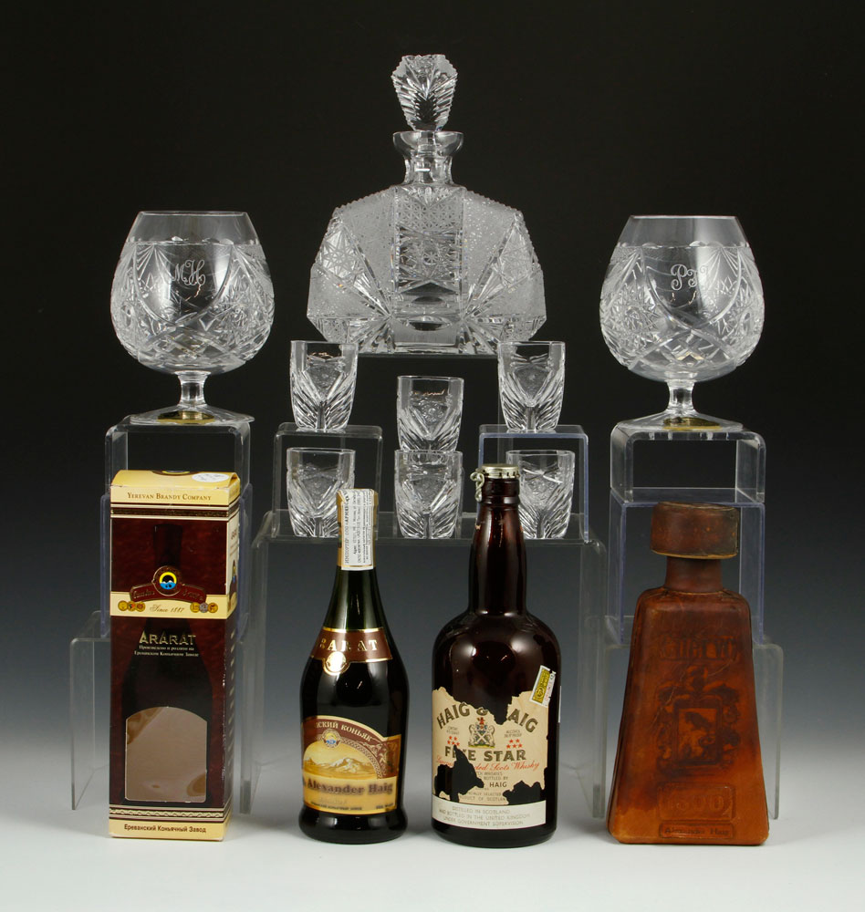 Appraisal: - Crystal and Liquor Lot Crystal and liquor lot to