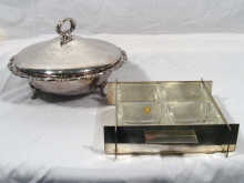 Appraisal: Four square glass nut dishes in a silver plated frame