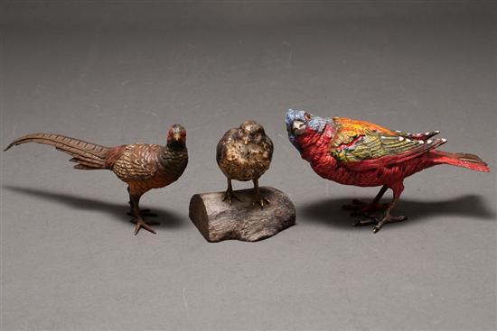 Appraisal: Continental cold-painted bronze pheasant figure a similar songbird and a