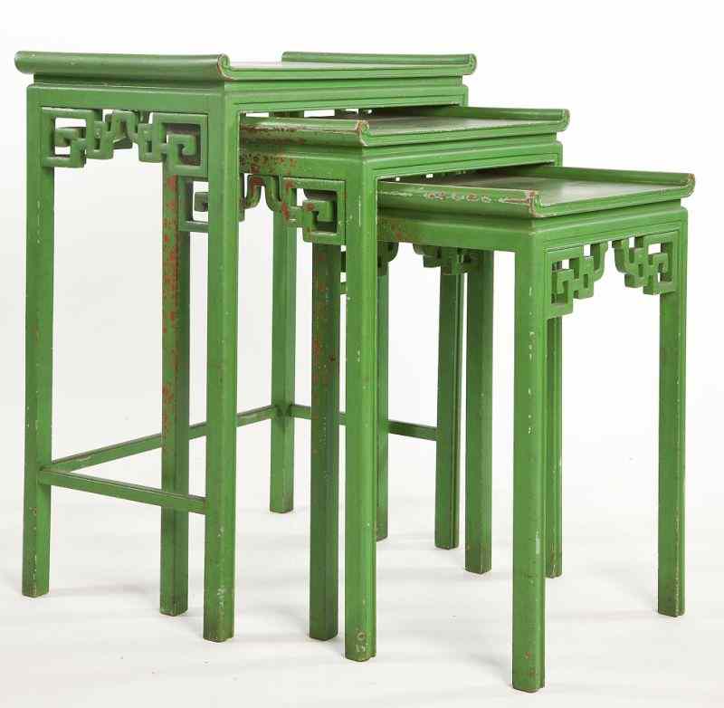 Appraisal: Painted Chinese Style Nesting Tablescirca s green painted teak wood