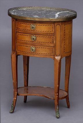 Appraisal: LOUIS XV-XVI TRANSITIONAL INLAID FRUITWOOD TABLE EN CHIFFONIER The -galleried