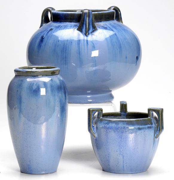 Appraisal: FULPER Three vases covered in Chinese Blue glaze All marked