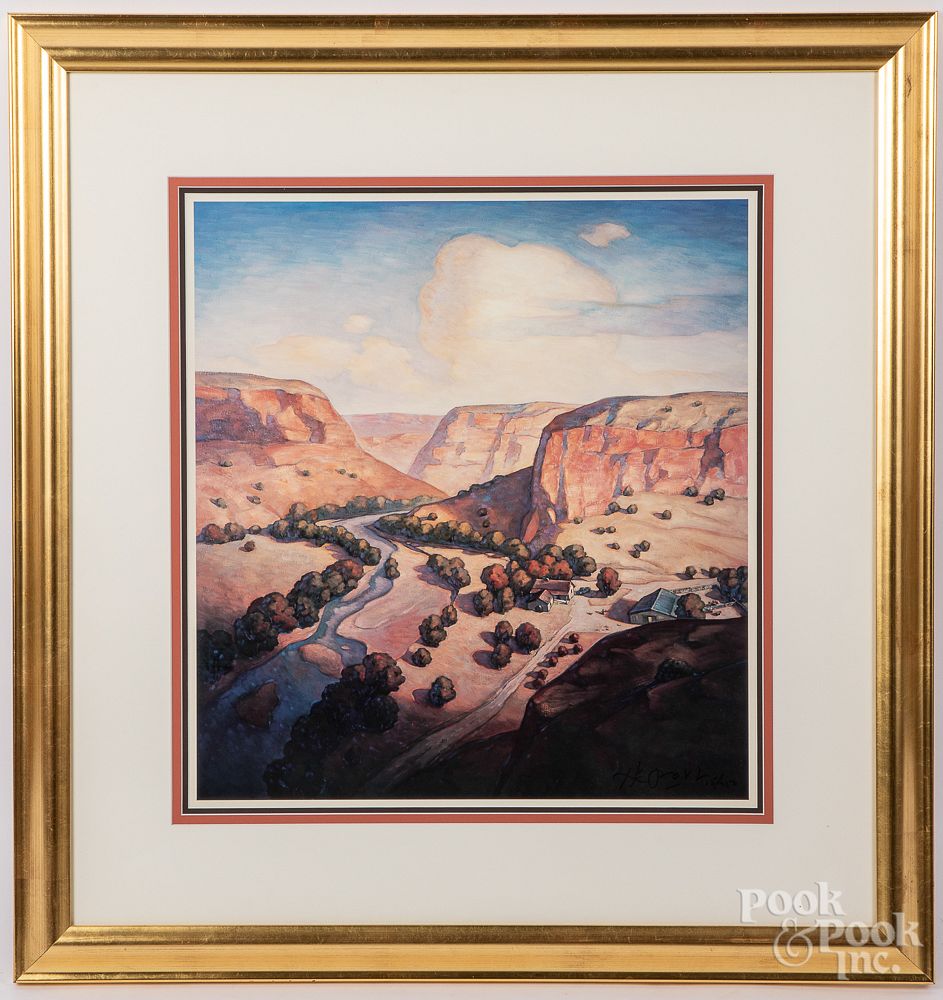 Appraisal: Artist signed printed western landscape Artist signed printed western landscape