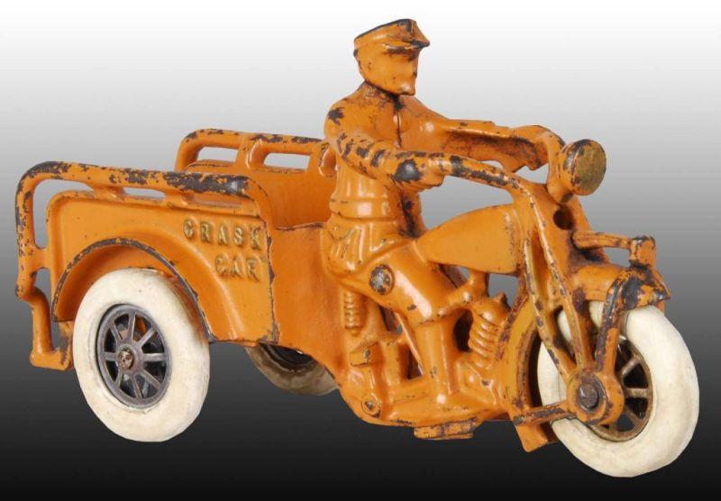 Appraisal: Cast Iron Hubley Crash Car Motorcycle Toy Description Replaced white