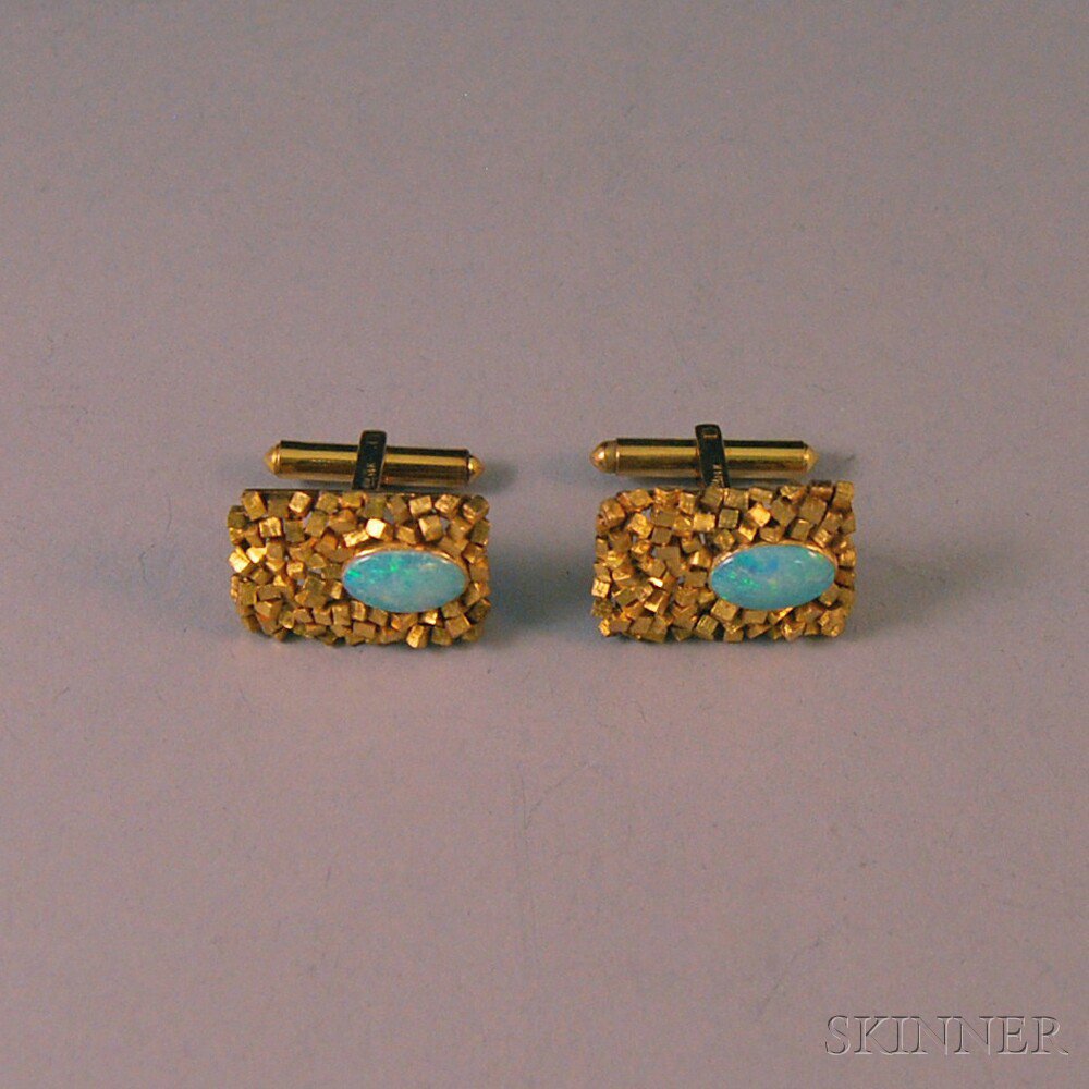 Appraisal: Pair of Modern kt Gold and Opal Cuff Links the