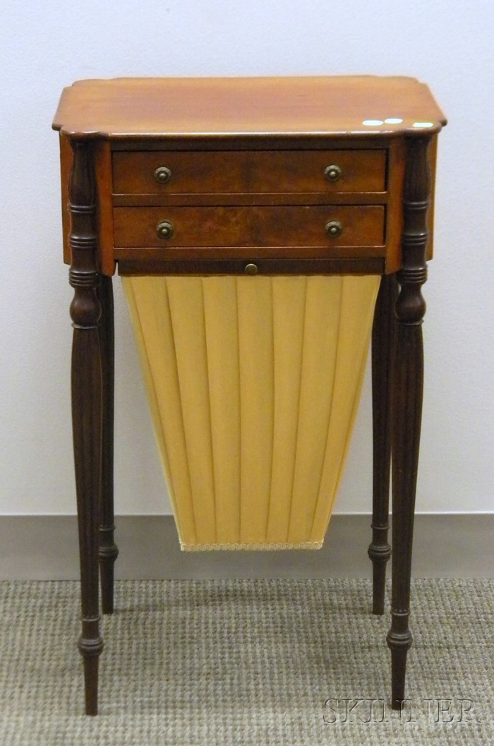 Appraisal: Federal-style Carved and Inlaid Mahogany and Mahogany Veneer Two-Drawer Sewing