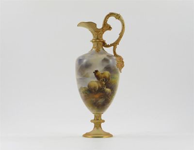 Appraisal: A good Royal Worcester ewer the flattened body painted by