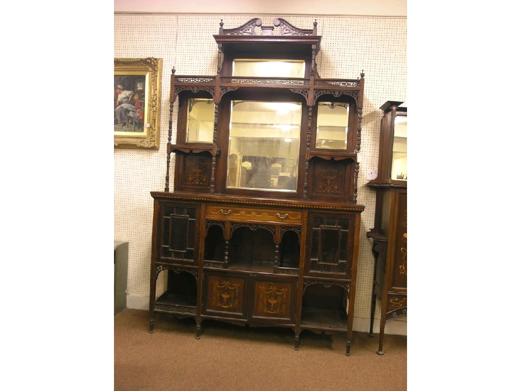 Appraisal: An Edwardian rosewood and marquetry chiffonier tall raised back with