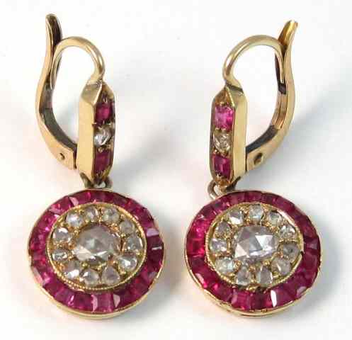 Appraisal: PAIR OF RUBY AND DIAMOND EARRINGS each k yellow gold