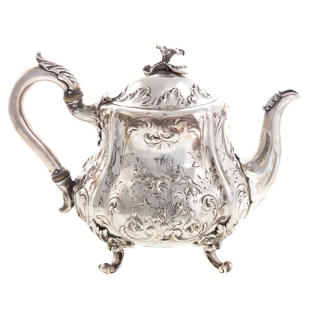 Appraisal: Victorian Silver Foliate Repousse Teapot John Samuel Hunt London full