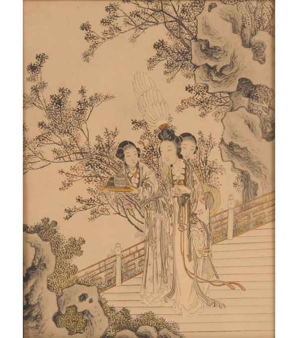 Appraisal: Pair of Japanese prints female figures in outdoor settings x