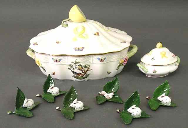 Appraisal: Herend porcelain covered dish x a smaller example and six