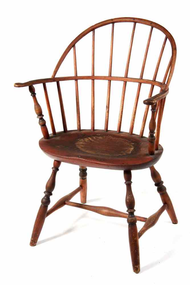 Appraisal: ARM CHAIR - th c nice country Windsor sack back