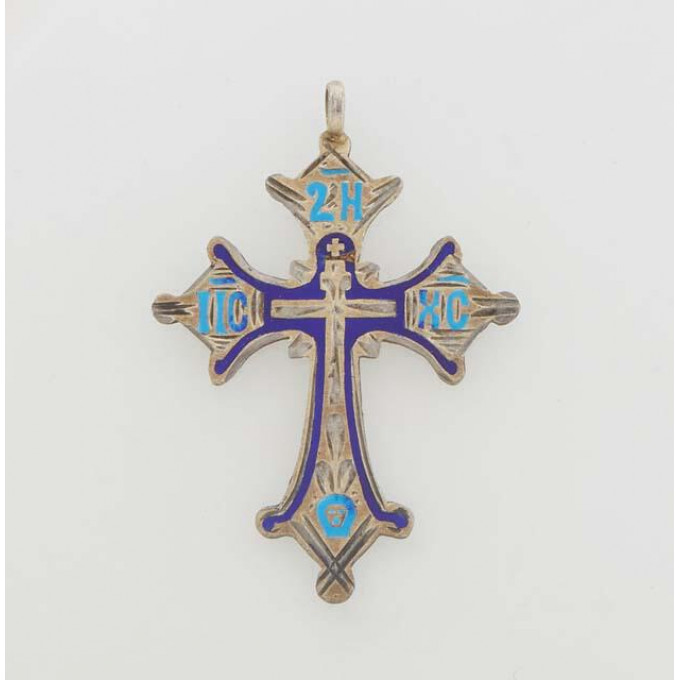 Appraisal: Russian Sterling and Enamel Coptic Cross Pendant c with an