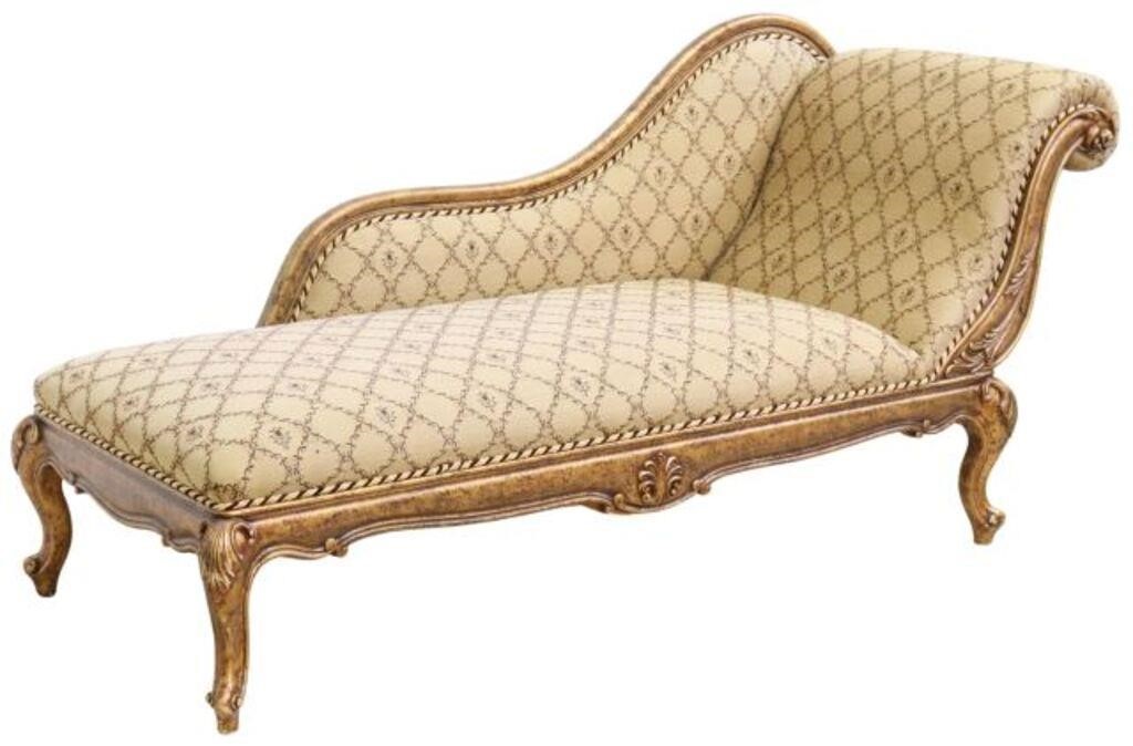 Appraisal: Louis XV style giltwood chaise lounge th c curved back