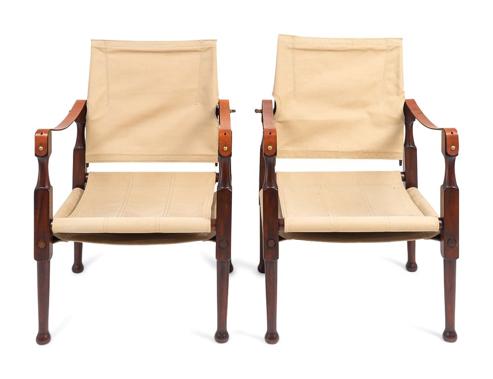 Appraisal: A Pair of British Colonial Style Mahogany Canvas and Leather