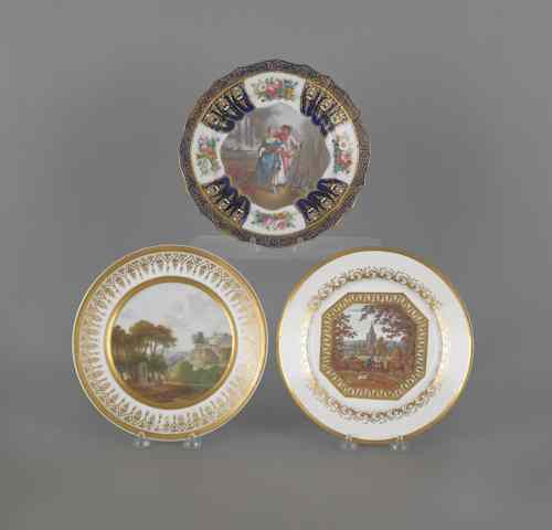 Appraisal: Three painted porcelain cabinet plates to include S vres type