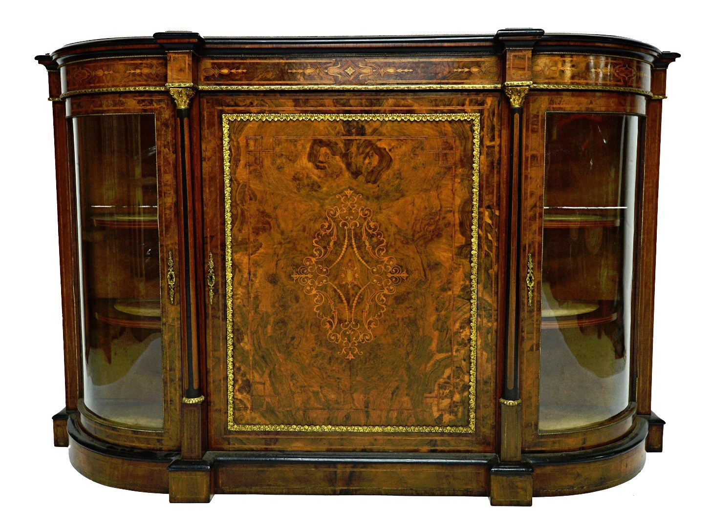 Appraisal: A Victorian gilt metal mounted marquetry inlaid walnut credenza with