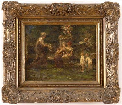 Appraisal: ADOLPHE MONTICELLI - GARDEN SCENE WITH FIGURES Oil on canvas