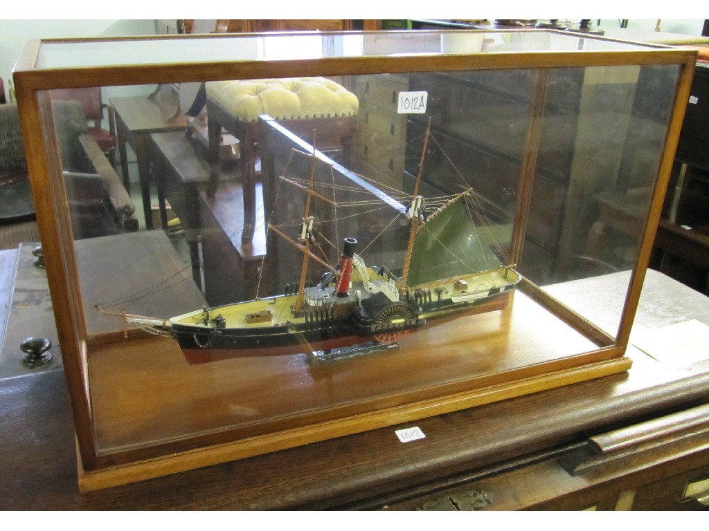 Appraisal: Model of a paddle steamer in display case