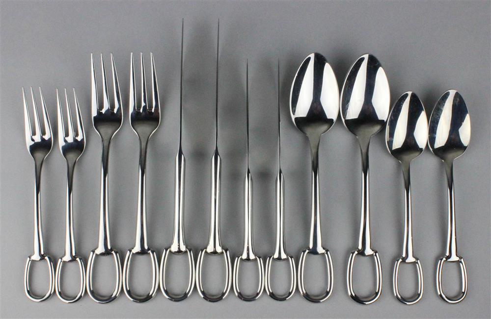 Appraisal: HERMES ATTELAGE TWELVE- PIECE STAINLESS FLATWARE SERVICE FOR TWO each