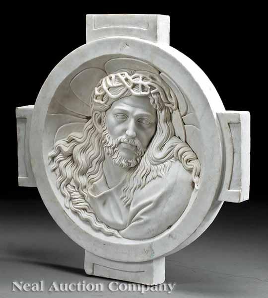 Appraisal: A Carrara Marble Relief Plaque of Jesus depicted with a