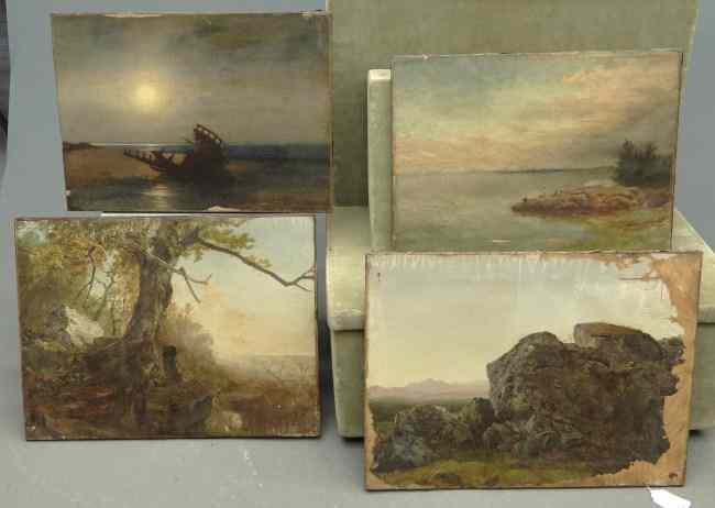 Appraisal: Lot four th c unframed Hudson River School landscape paintings