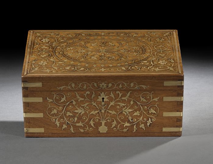 Appraisal: Good Anglo-Indian Mahogany Desk Box first quarter th century elaborately