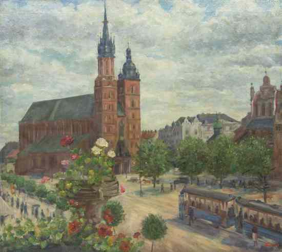 Appraisal: John Fabion American - St Mary's Church Cracow Poland oil