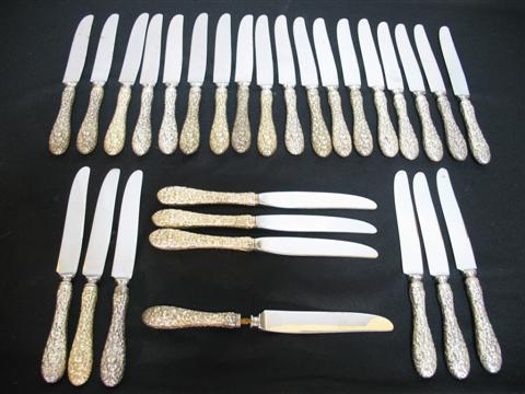 Appraisal: SET OF TWENTY-EIGHT STEIFF SILVER LUNCHEON KNIVES In the Repousse