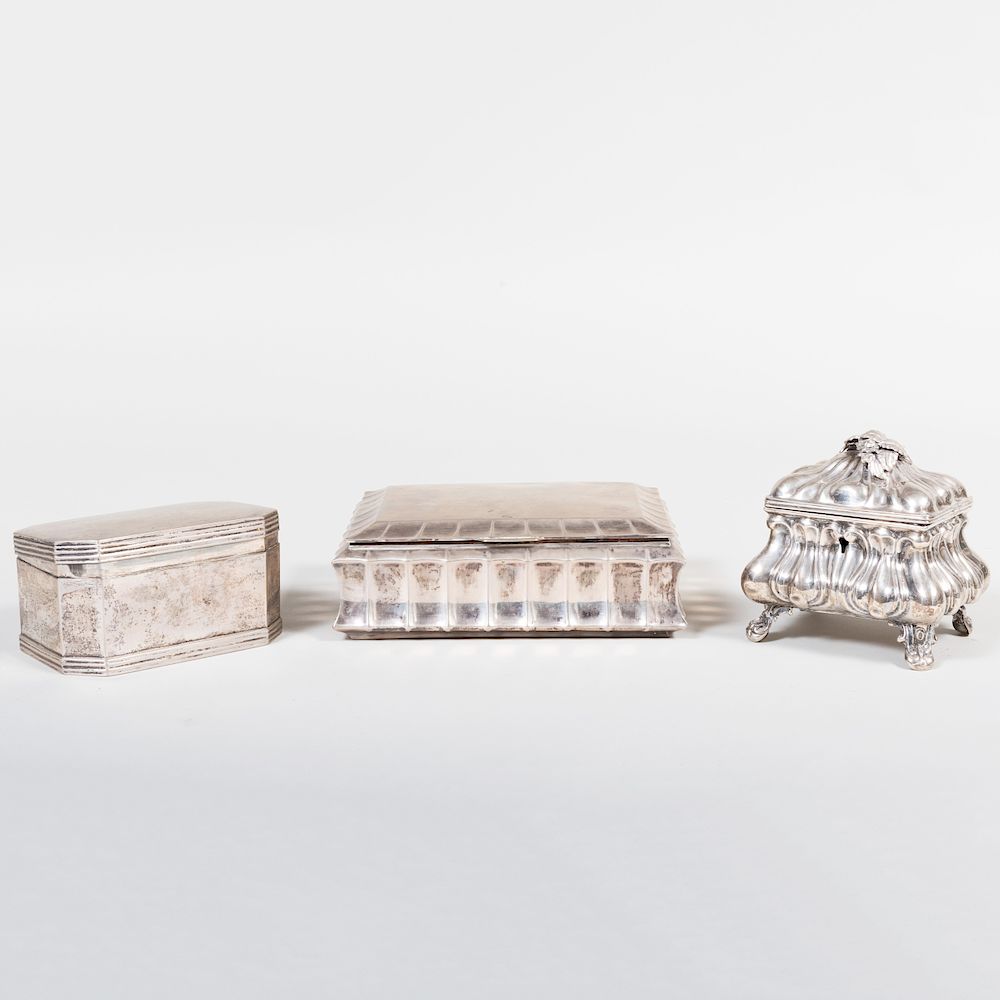 Appraisal: Three Continental Silver Boxes Comprising A sugar casket on four