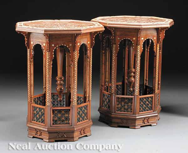 Appraisal: A Pair of Moorish Mother-of-Pearl and Bone Inlaid Octagonal Tables