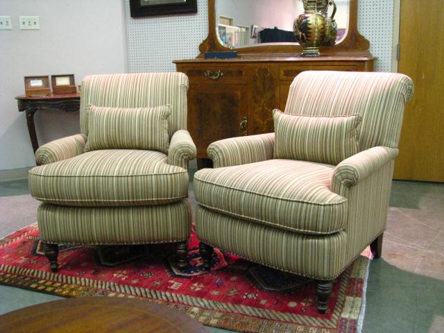 Appraisal: Pair of Bernhardt Martha Stewart club chairs striped upholstery with