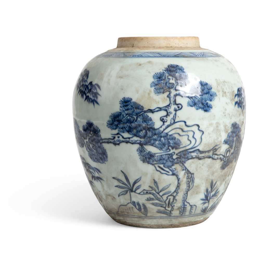 Appraisal: BLUE AND WHITE 'THREE FRIENDS OF WINTER' GINGER JAR QING