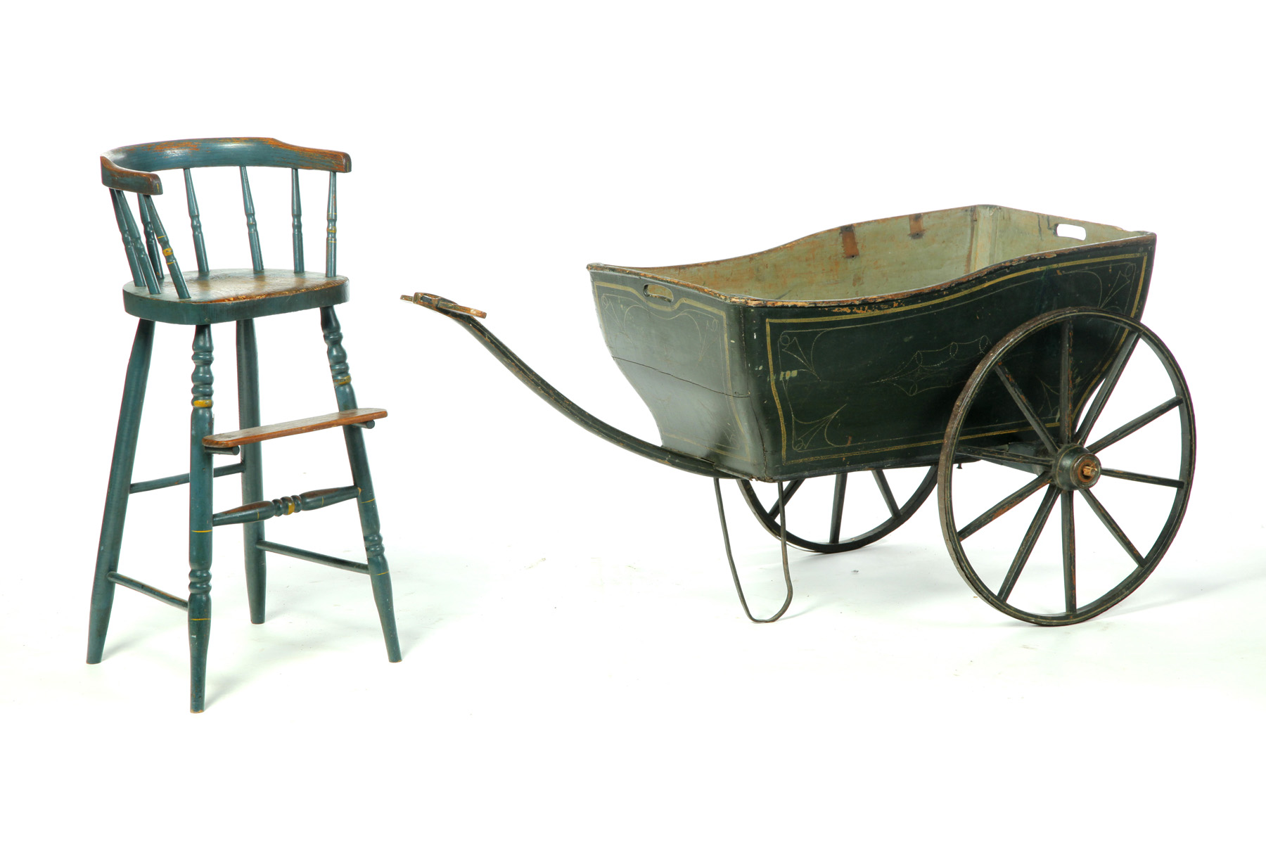 Appraisal: TWO-WHEELED CART AND A YOUTH CHAIR American mid th century