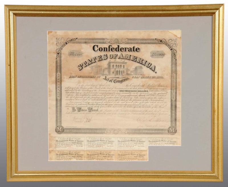 Appraisal: Confederate States of America Bond Description From Was a thirty