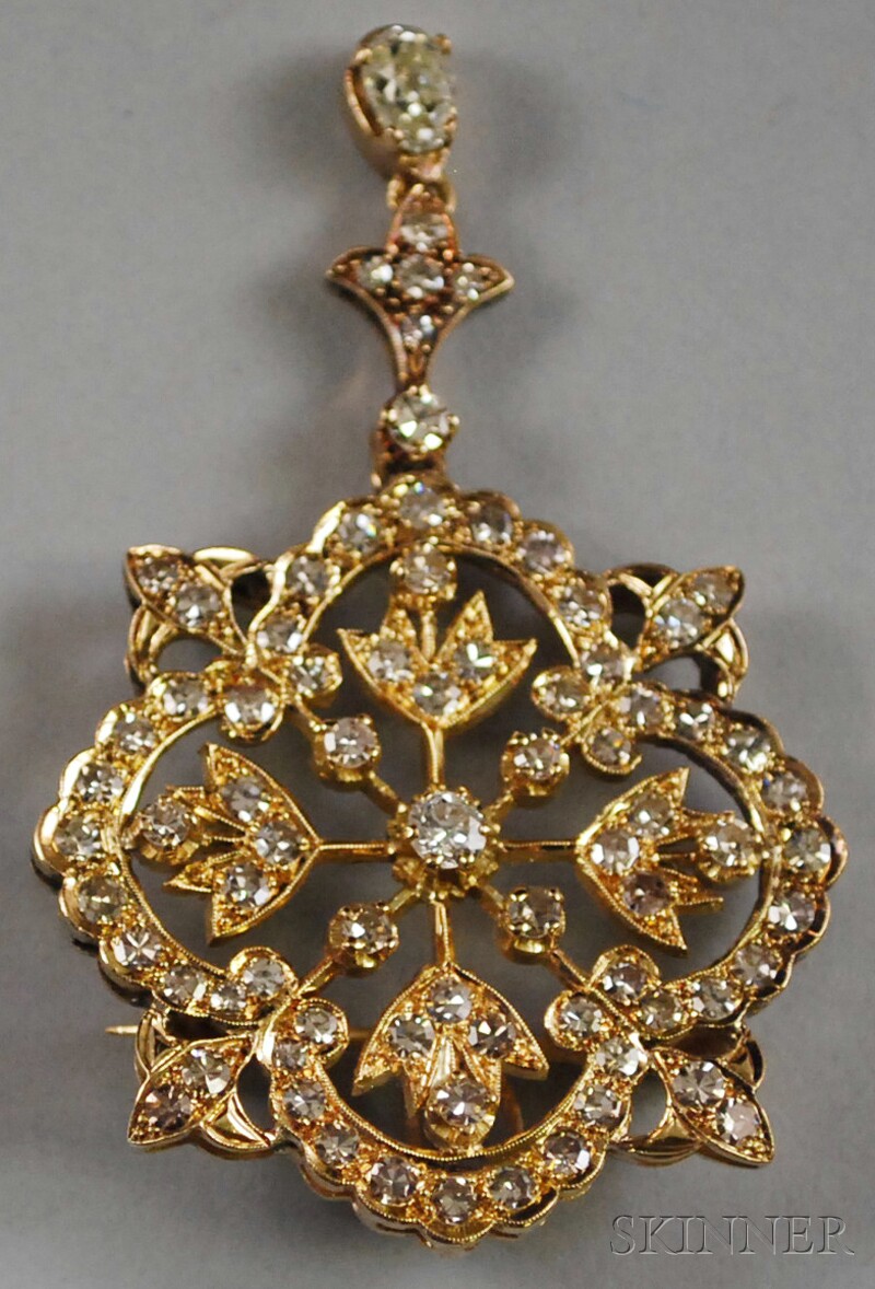 Appraisal: kt Gold and Diamond Pendant Brooch total dwt lg in