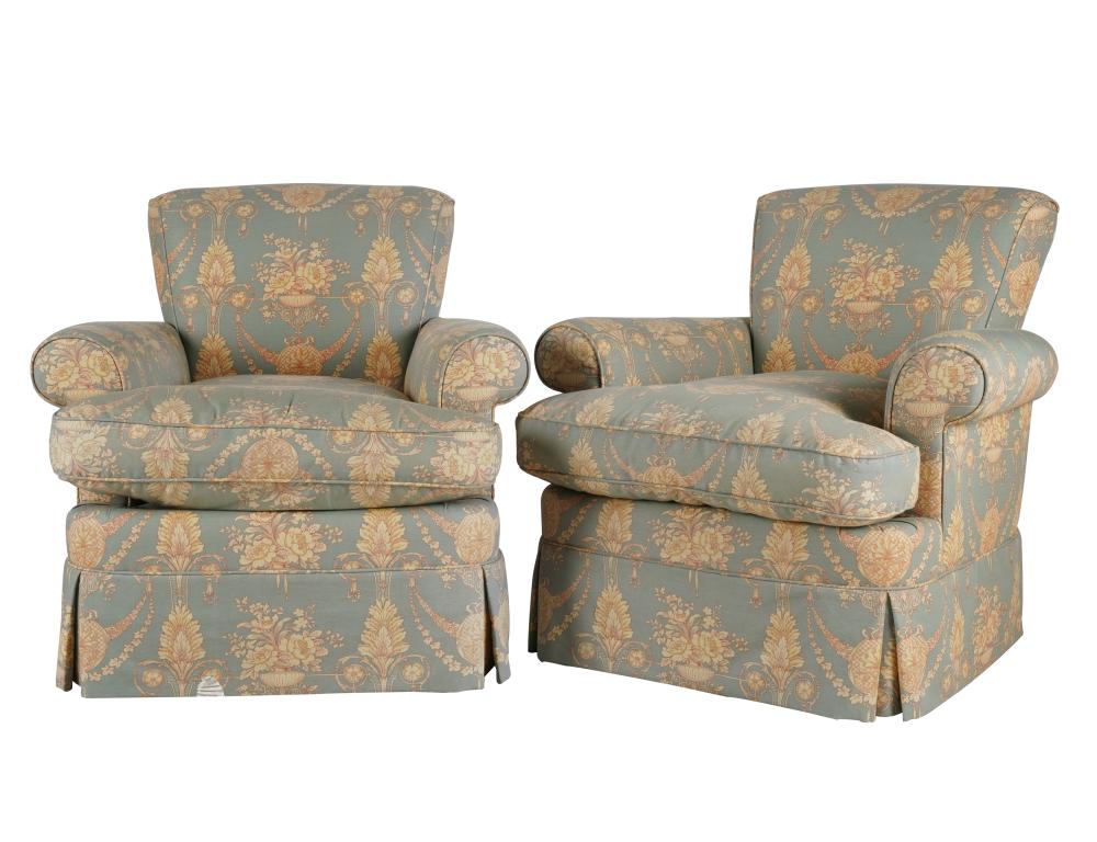 Appraisal: PAIR OF FULLY UPHOLSTERED ARMCHAIRSmanufacturer unknown covered with patterned cotton