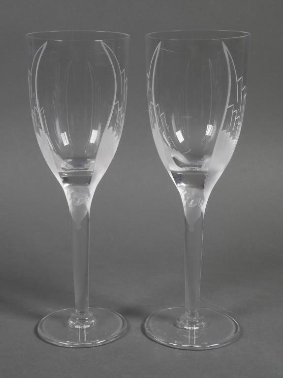 Appraisal: Stunning pair of signed Lalique France Angel Wing crystal champagne