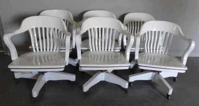 Appraisal: Set of Bank of England White Lacquer SwivelChairs From a