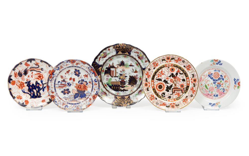 Appraisal: Group of Five English Polychrome and Gilt Ironstone Plates incl