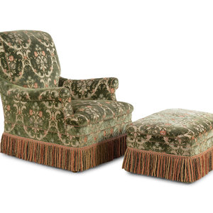 Appraisal: A Green Silk Cut Velvet Upholstered Armchair and Ottoman th