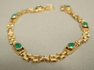 Appraisal: K Gold Diamond Emerald Bracelet Oval emerald K Gold Diamond