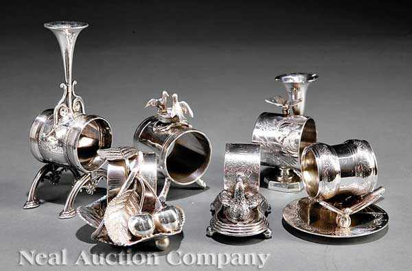 Appraisal: A Group of Six Antique American Silverplate Figural Napkin Rings