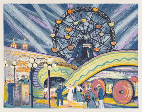 Appraisal: HARRY SHOKLER Two early color screenprints Coney Island circa x