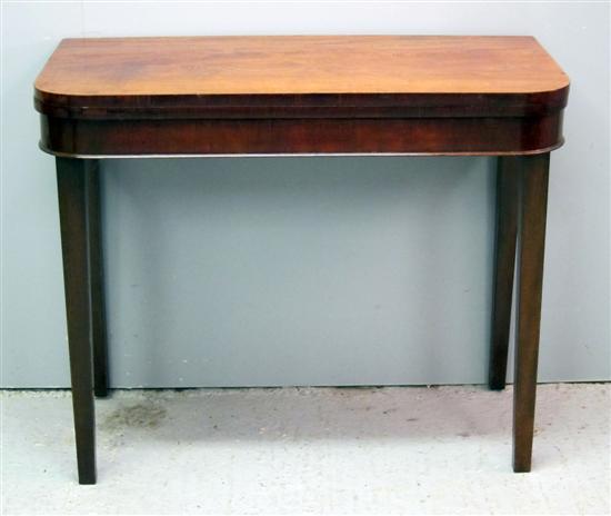 Appraisal: th century mahogany folding tea table on square legs h